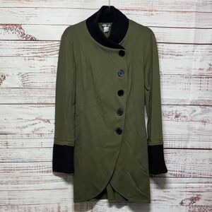 VENUS Olive Green Asymmetrical Button Jacket